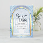 Save The Date Blue Floral Fairytale Castle Wedding (Debout devant)