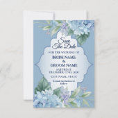 Save The Date Blue Floral Green Leaves Frame Elegant Wedding (Devant)