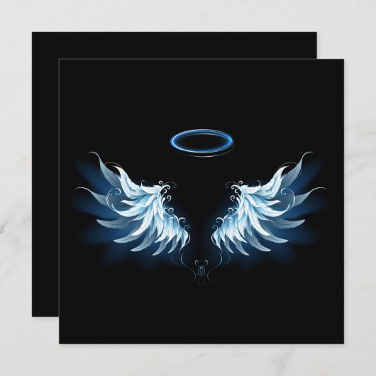 Save The Date Blue Glowing Angel Wings on black background (Devant / Derrière)