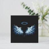 Save The Date Blue Glowing Angel Wings on black background (Debout devant)