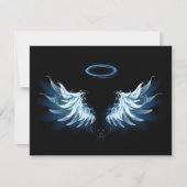 Save The Date Blue Glowing Angel Wings on black background (Devant)