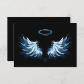 Save The Date Blue Glowing Angel Wings on black background (Devant / Derrière)
