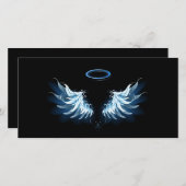 Save The Date Blue Glowing Angel Wings on black background (Devant / Derrière)