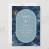Save The Date Blue Gold Celestial Elegant Starry Sky Wedding (Devant)
