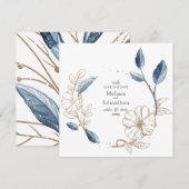 Save The Date Blue Gold Moderne Floral Élégant (Devant / Derrière)