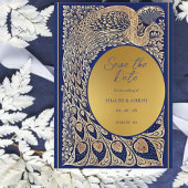 Save The Date Blue Gold Peacock Art nouveau Mariage