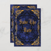 Save The Date Blue Gothic & Gold encadré 50e Enregistrer la date (Devant / Derrière)