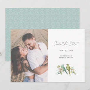 Save The Date Blue Green Birds Aquarelle Mariage Photo