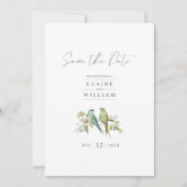 Save The Date Blue Green Birds Floral Aquarelle Mariage (Devant)