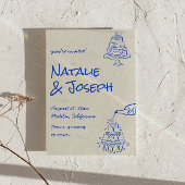 Save The Date Blue Hand Drawn Champagne Tower Cake Photo Wedding