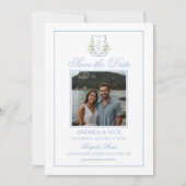 Save The Date Blue Hydrangea Crest Monogram QR Code (Devant)