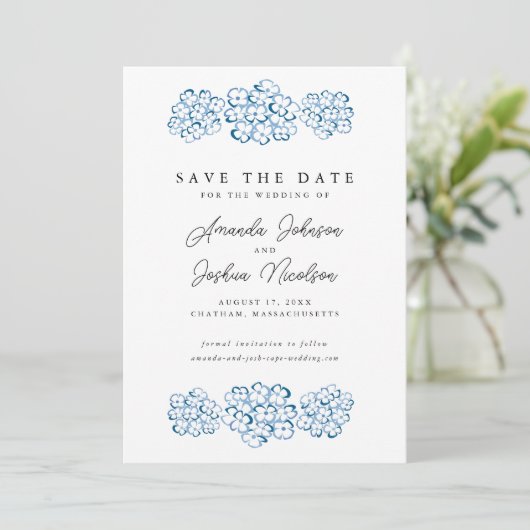 Save The Date Blue Hydrangea Enregistrer la date (Debout devant)