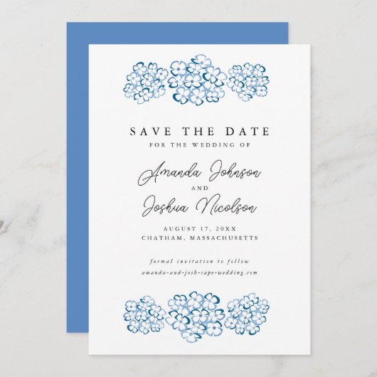 Save The Date Blue Hydrangea Enregistrer la date (Devant / Derrière)