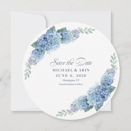 Save The Date Blue Hydrangea Enregistrer Les Dates (Devant)