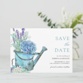 Save The Date Blue Hydrangea et Lavender Floral Mariage (Debout devant)