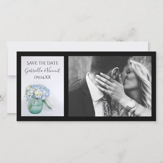 Save The Date Blue Hydrangea Fleurs Jar Mariage Enregistrer la d (Devant)