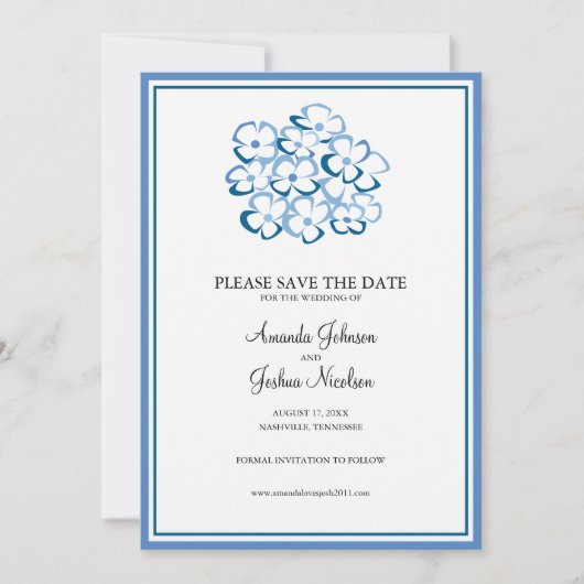 Save The Date Blue Hydrangea Floral Enregistrer la date (Devant)