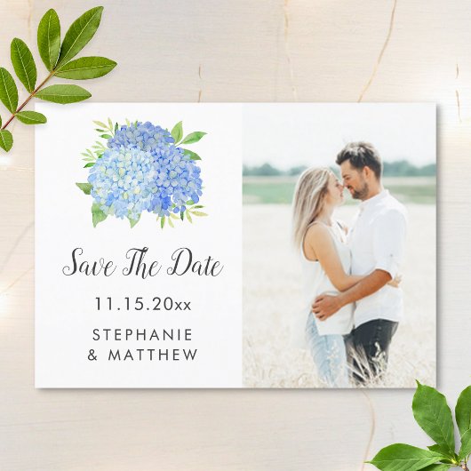 Save The Date Blue Hydrangea Floral Mariage Photo Enregistrer La