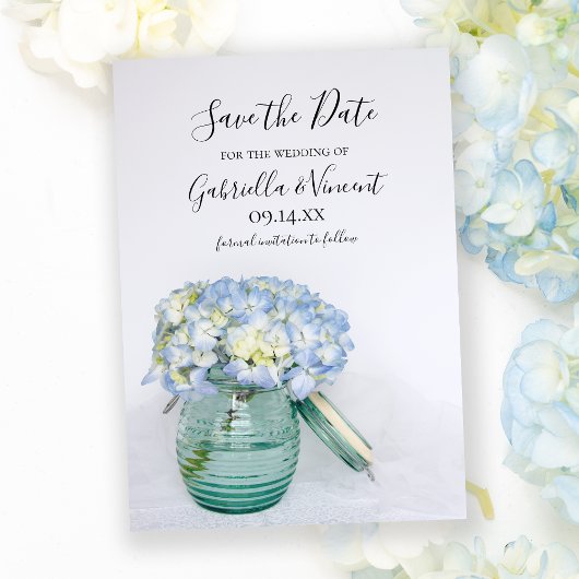Save The Date Blue Hydrangea Flowers Vase Wedding Enregistrer la