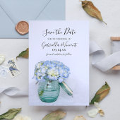 Save The Date Blue Hydrangea Flowers Vase Wedding Enregistrer la