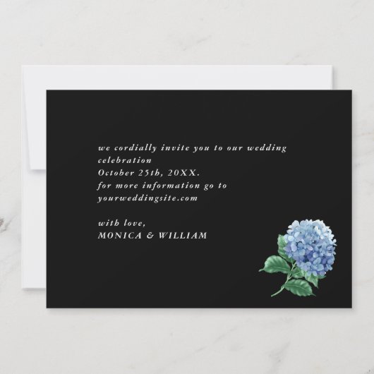 Save The Date Blue Hydrangea Lantern Arrière - plan noir Mariage (Dos)