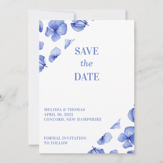 Save The Date Blue Hydrangea Petals Non Photo (Devant)