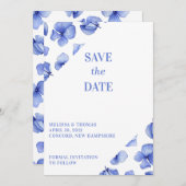 Save The Date Blue Hydrangea Petals Non Photo (Devant / Derrière)