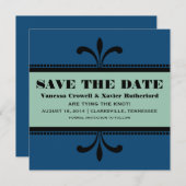 Save The Date Blue/Jade Fancy Art Déco Enregistrer la date Invit (Devant / Derrière)