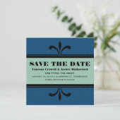 Save The Date Blue/Jade Fancy Art Déco Enregistrer la date Invit (Debout devant)