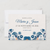 Save The Date Blue Orange Floral Elegant Fiesta Spanish Wedding (Devant)