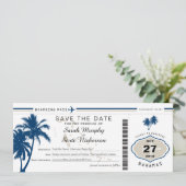 Save The Date Blue Palm Tree Boarding Pass Bahamas Enregistrer l (Debout devant)
