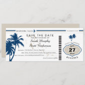 Save The Date Blue Palm Tree Boarding Pass Bahamas Enregistrer l (Devant / Derrière)