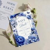 Save The Date Blue Peony Floral