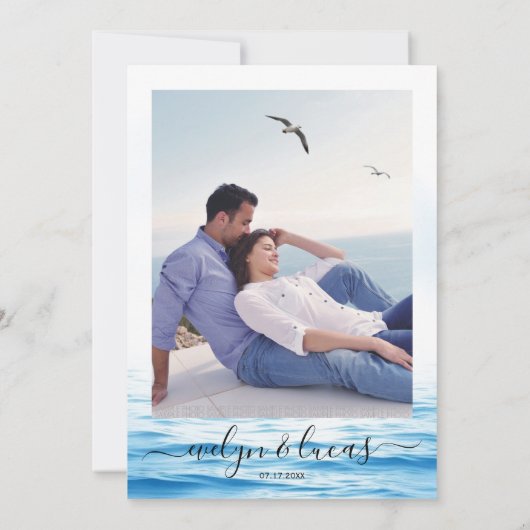 Save The Date Blue Santorini Grèce aquarelle photo mariage (Dos)