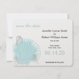 Save The Date Blue Seashell Beach Wedding Enregistrer la date