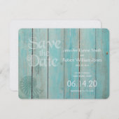 Save The Date Blue Seashell sur Wood Beach Mariage Enregistrer l (Devant / Derrière)