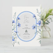 Save The Date Blue Shades Cherish Botanical Wildflowers Branches (Debout devant)