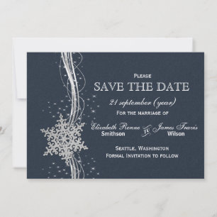 Save The Date Blue Silver Snowflakes hiver enregistrer la date