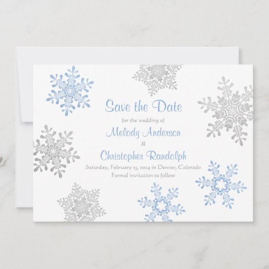 Save The Date Blue Silver Winter Snowflake Wedding Enregistrer l (Devant)