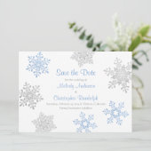 Save The Date Blue Silver Winter Snowflake Wedding Enregistrer l (Debout devant)