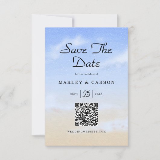 Save The Date Blue Sky Summer Beach Wedding Code QR (Devant)