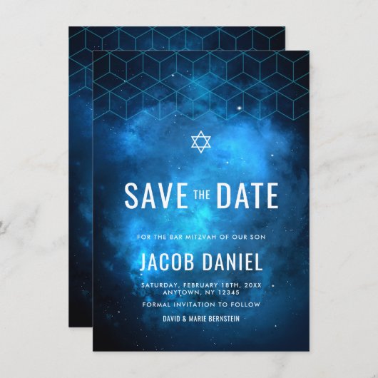 Save The Date Blue Space Galaxy Bar Mitzvah (Devant / Derrière)