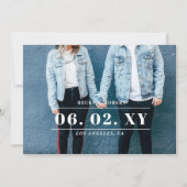 Save The Date Blue Stylish Simple Moderne Typographie Photo (Devant)