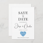 Save The Date Blue Talavera Coeur Mariage Enregistrer La Date (Devant / Derrière)