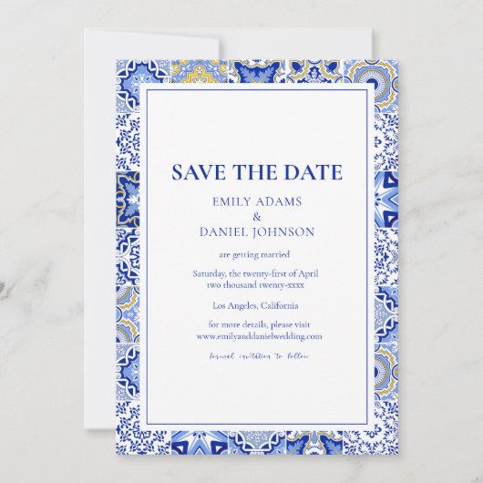 Save The Date Blue Talavera Fiesta : Un Mariage mexicain espagno (Devant)