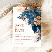 Save The Date Blue Terracotta Floral Mariage élégant