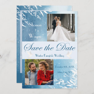Save The Date Blue Watercolor Doves Photo Wedding Enregistrer la