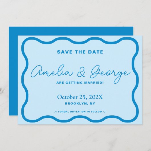 Save The Date Blue Wavy Retro (Devant / Derrière)