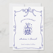 Save The Date Blue Whimsical Fun Quirky Main dessiné Mariage (Dos)
