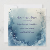 Save The Date blue white Dreamy coastal marble ink wedding (Devant)